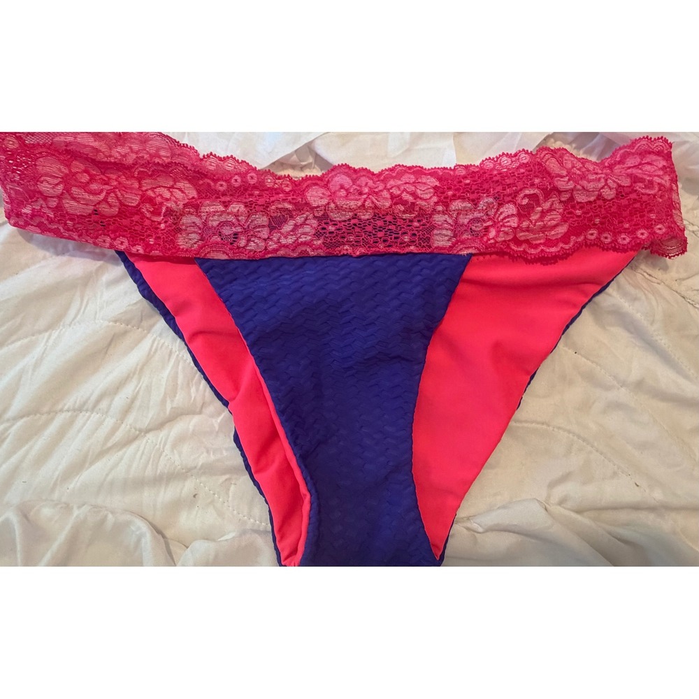 Beach Bunny Swimwear Lace Waist Scrunch Bikini Bottom Pink purple XL RN119215